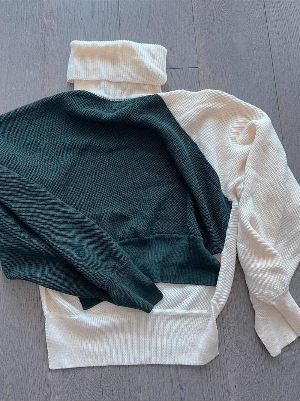 MONSE Cream and Dark Green Colorblock Turtleneck Sweater